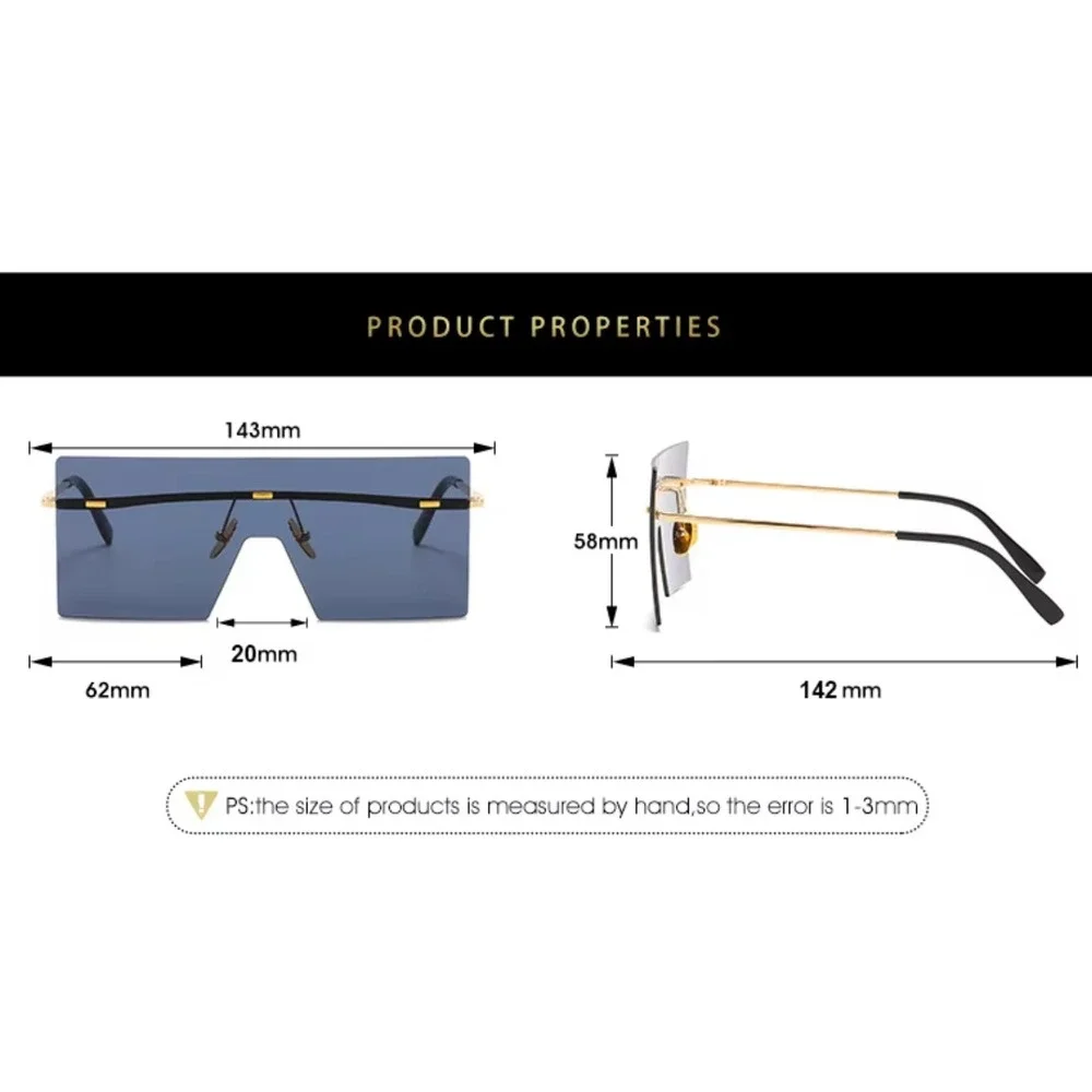 Rimless Sunglasses Women Silver Mirror Lens Fashion Square Sun‎ Glasses